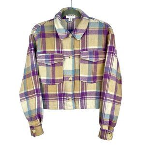 For the‎ Republic Women's Lavender/Cream Plaid Grunge Flannel Crop Jacket Size L